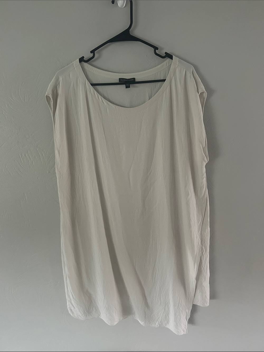Eileen Fisher Silk Crepe Sleeveless Tunic Wrap Front Top Bone Color